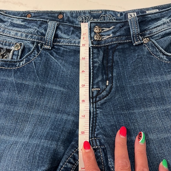 Miss Me Boot Cut Flap Pocket Jeans w/Black & Silver Lace embellishments, Size 31 - Picture 12 of 14